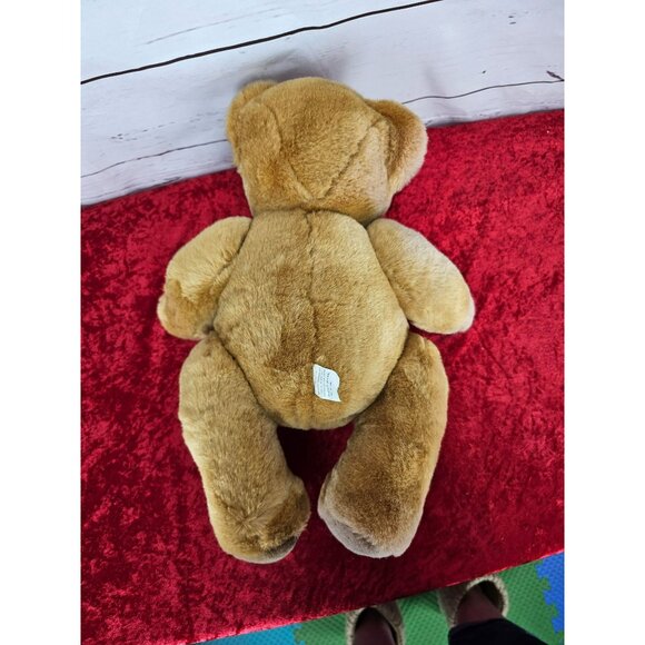 Vintage Walmart Brown Jointed Teddy Bear Plush Stuffed Animal Toy Red‎ Plaid Bow - Picture 5 of 8